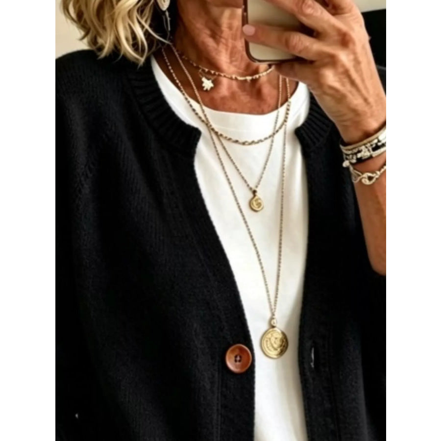 Full Size Button Up Raglan Sleeve Cardigan Plus Apparel and Accessories