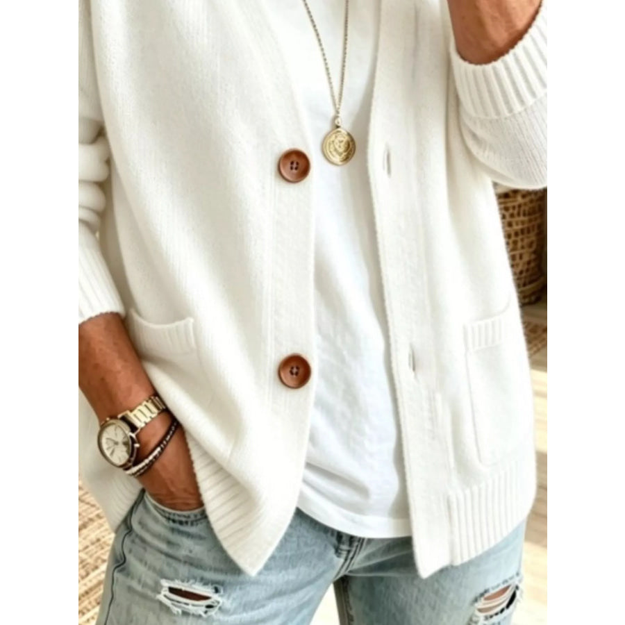 Full Size Button Up Raglan Sleeve Cardigan Plus Apparel and Accessories
