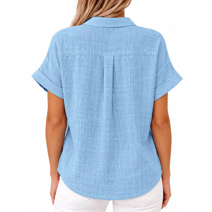 Full Size Button Up Short Sleeve Shirt Plus Apparel and Accessories