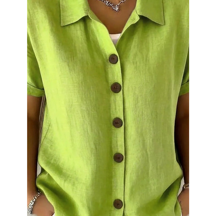 Full Size Button Up Short Sleeve Shirt Plus Size Apparel and Accessories
