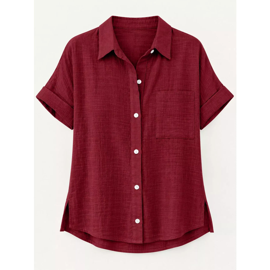 Full Size Button Up Short Sleeve Shirt Plus Apparel and Accessories