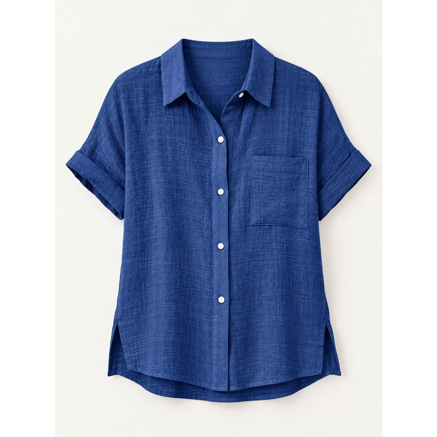 Full Size Button Up Short Sleeve Shirt Plus Apparel and Accessories