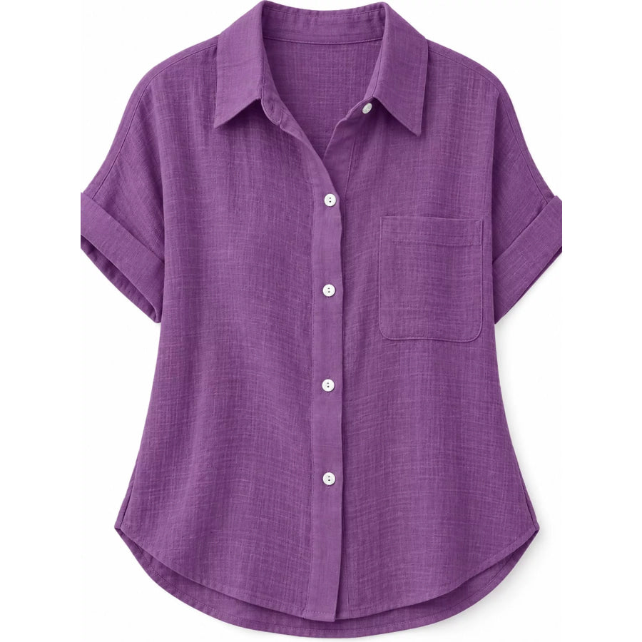 Full Size Button Up Short Sleeve Shirt Plus Apparel and Accessories