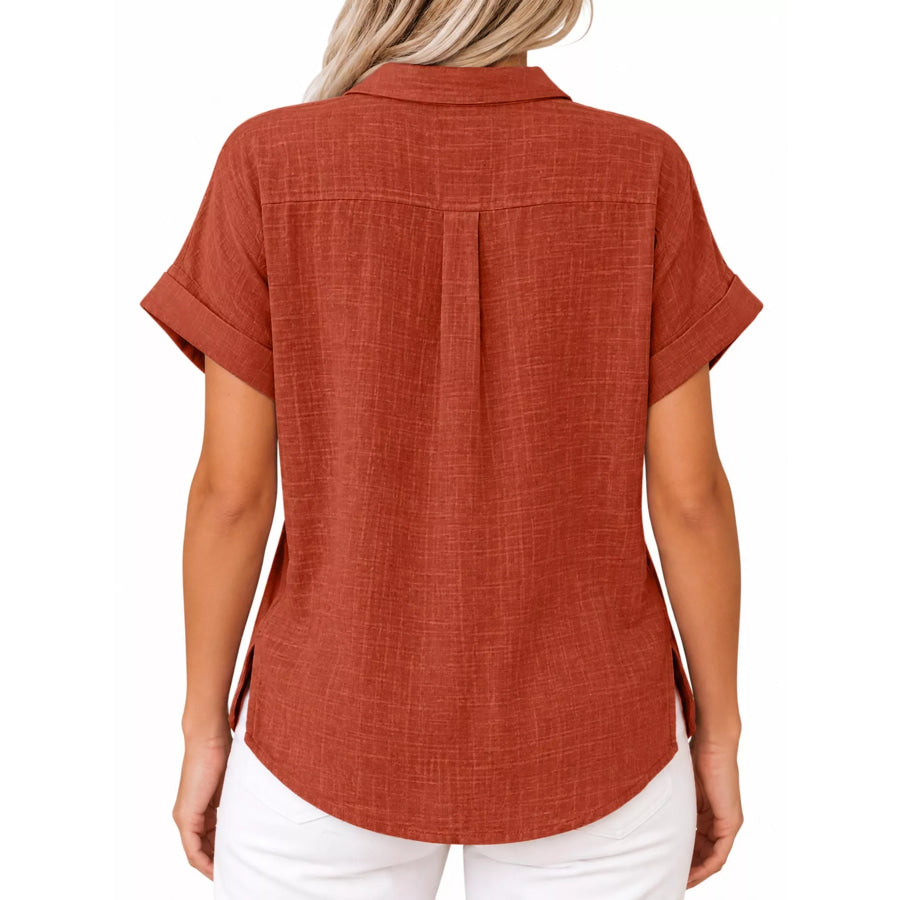 Full Size Button Up Short Sleeve Shirt Plus Apparel and Accessories