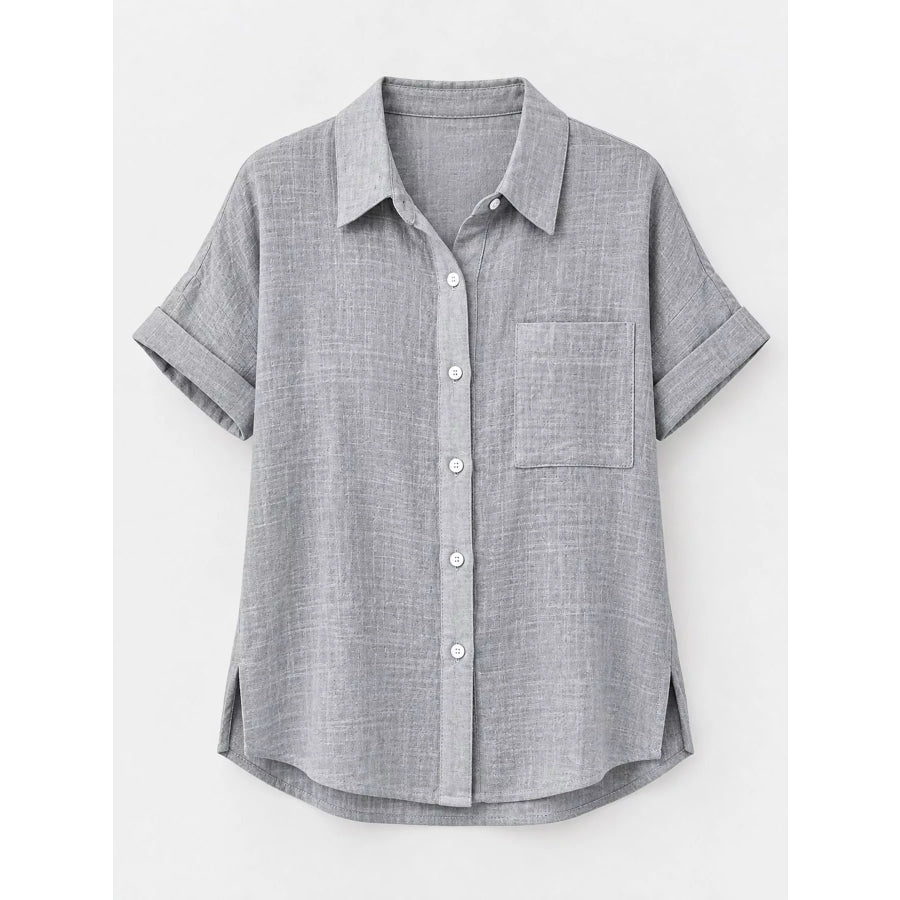 Full Size Button Up Short Sleeve Shirt Plus Apparel and Accessories