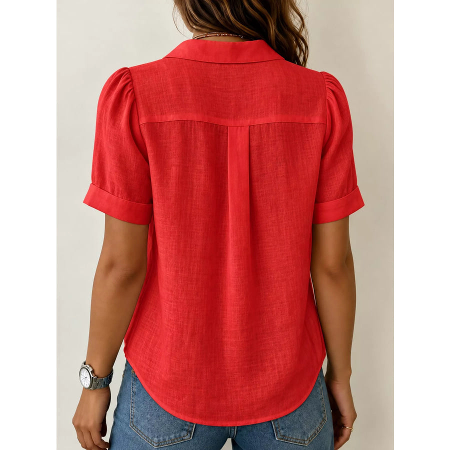 Full Size Button Up Short Sleeve Shirt Plus Apparel and Accessories