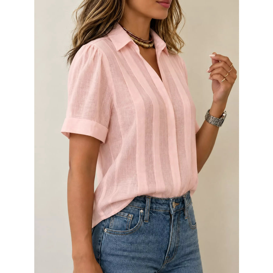 Full Size Button Up Short Sleeve Shirt Plus Apparel and Accessories