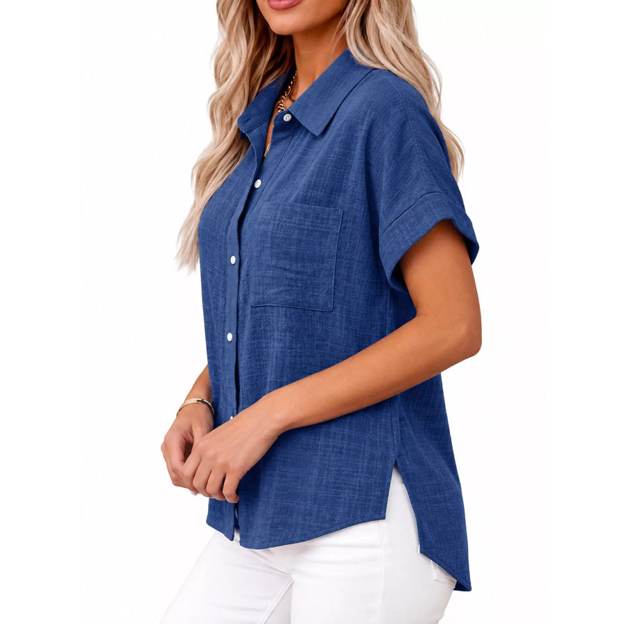 Full Size Button Up Short Sleeve Shirt Plus Apparel and Accessories