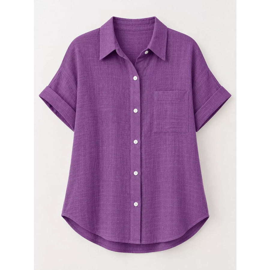 Full Size Button Up Short Sleeve Shirt Plus Apparel and Accessories