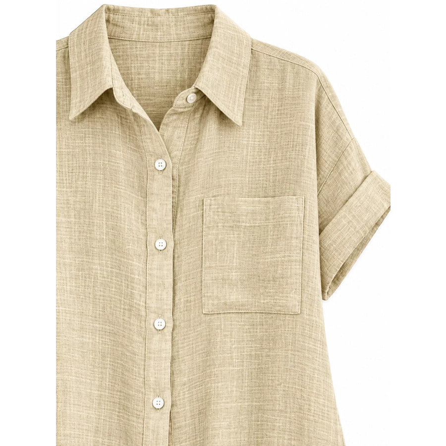 Full Size Button Up Short Sleeve Shirt Plus Apparel and Accessories
