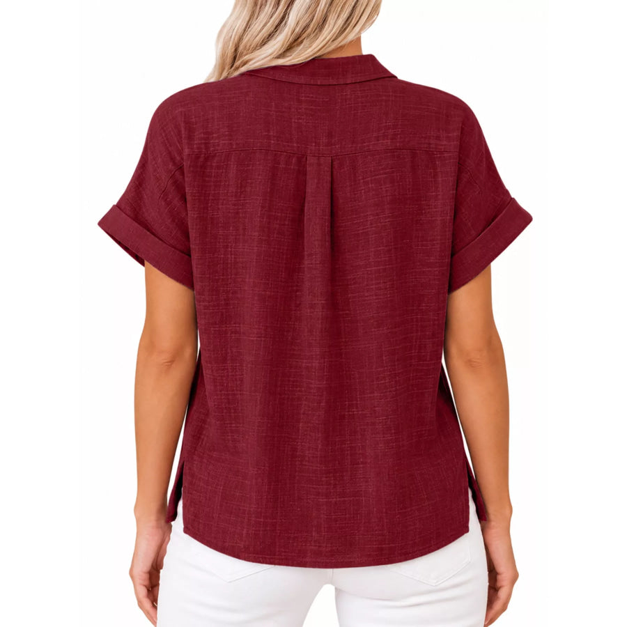 Full Size Button Up Short Sleeve Shirt Plus Apparel and Accessories