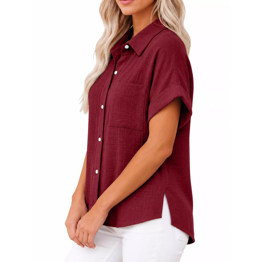 Full Size Button Up Short Sleeve Shirt Plus Apparel and Accessories