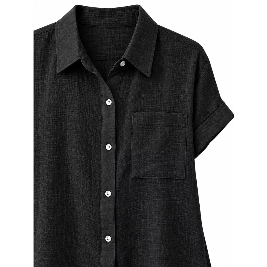 Full Size Button Up Short Sleeve Shirt Plus Apparel and Accessories