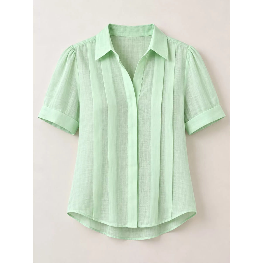 Full Size Button Up Short Sleeve Shirt Plus Apparel and Accessories