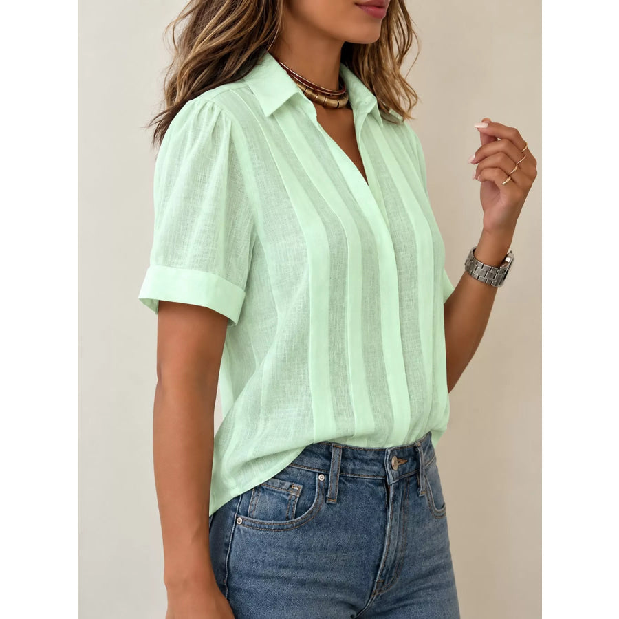 Full Size Button Up Short Sleeve Shirt Plus Apparel and Accessories