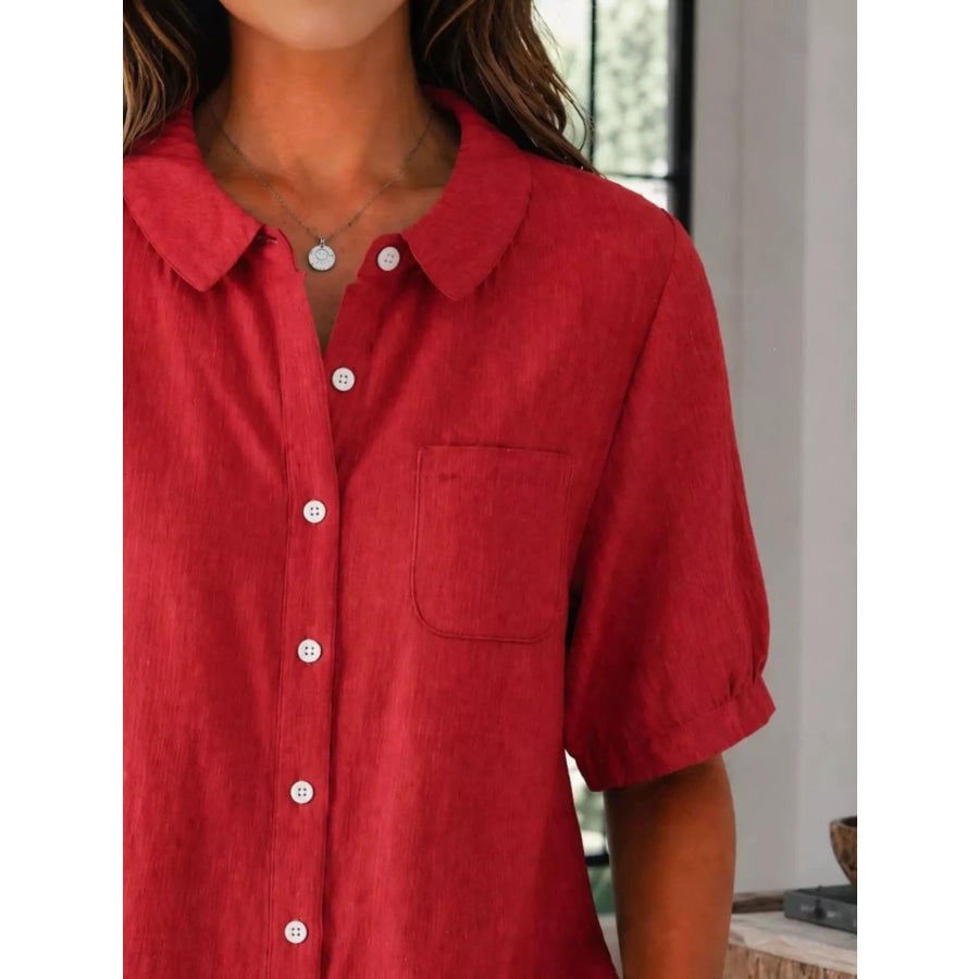 Full Size Button Up Short Sleeve Shirt Plus Size Apparel and Accessories
