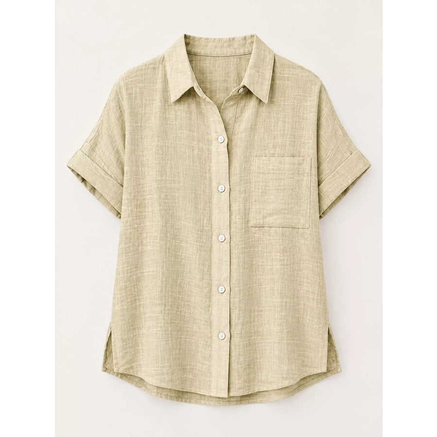 Full Size Button Up Short Sleeve Shirt Plus Apparel and Accessories