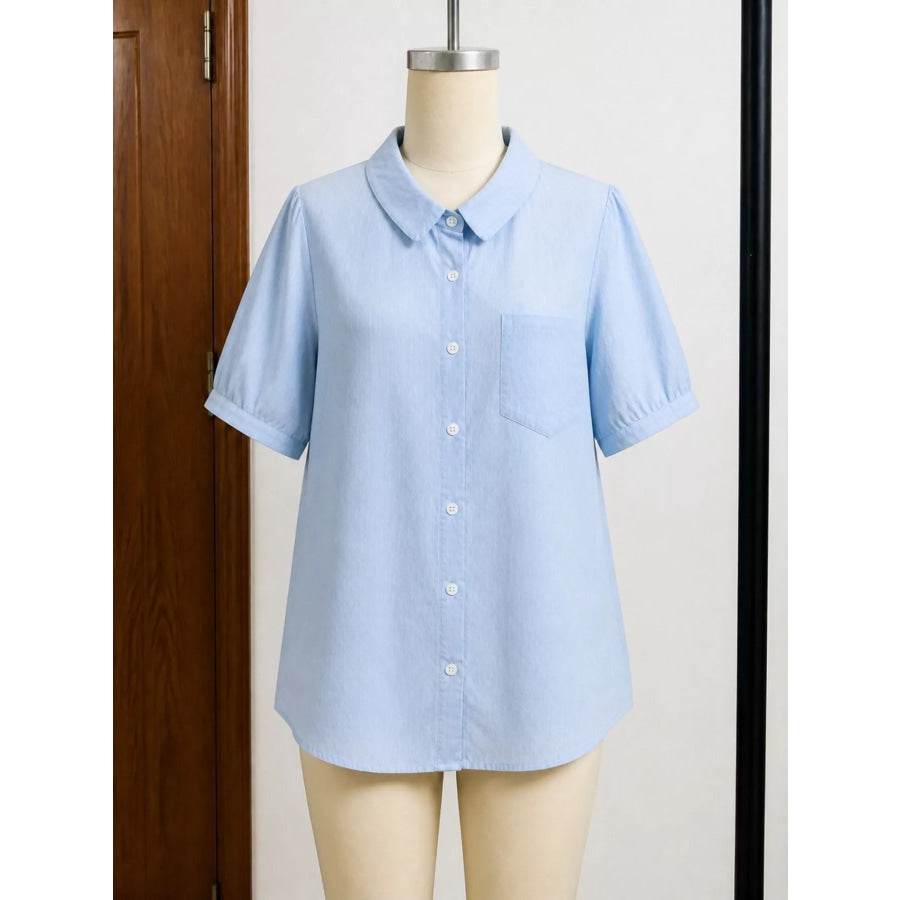 Full Size Button Up Short Sleeve Shirt Plus Size Apparel and Accessories