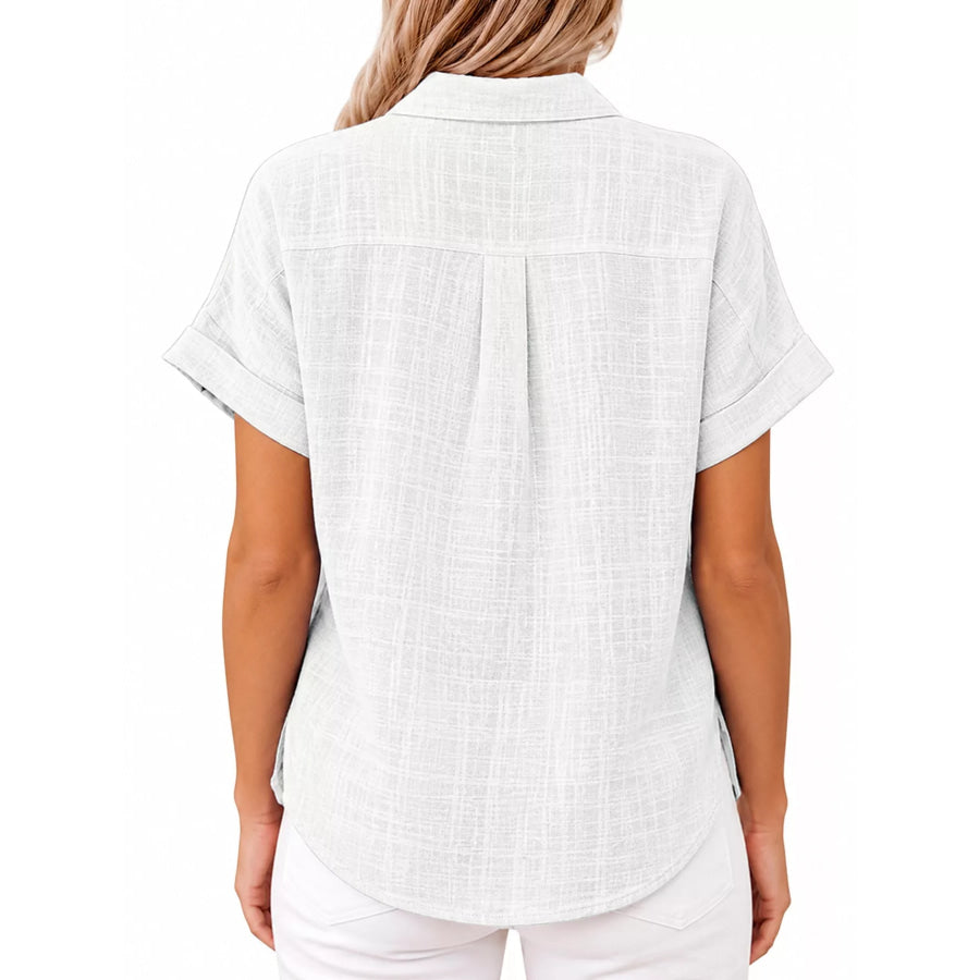 Full Size Button Up Short Sleeve Shirt Plus Apparel and Accessories