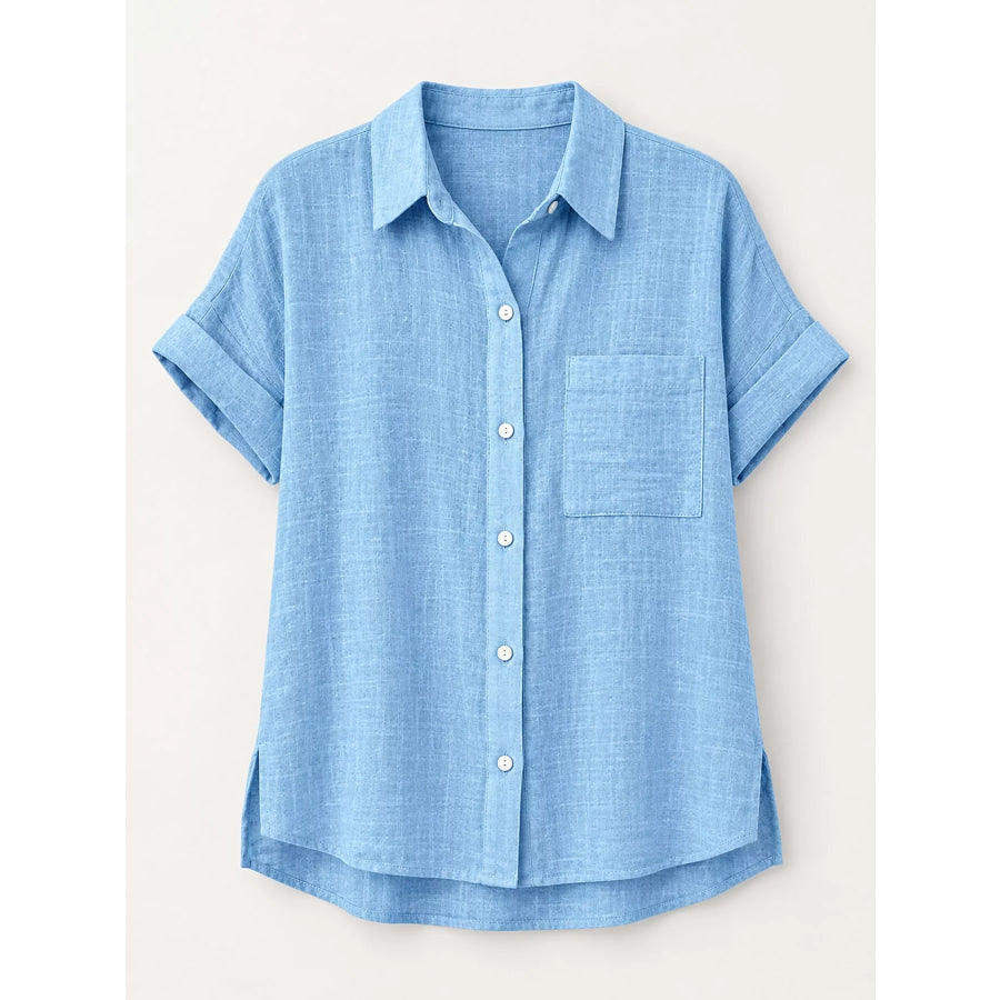 Full Size Button Up Short Sleeve Shirt Plus Apparel and Accessories