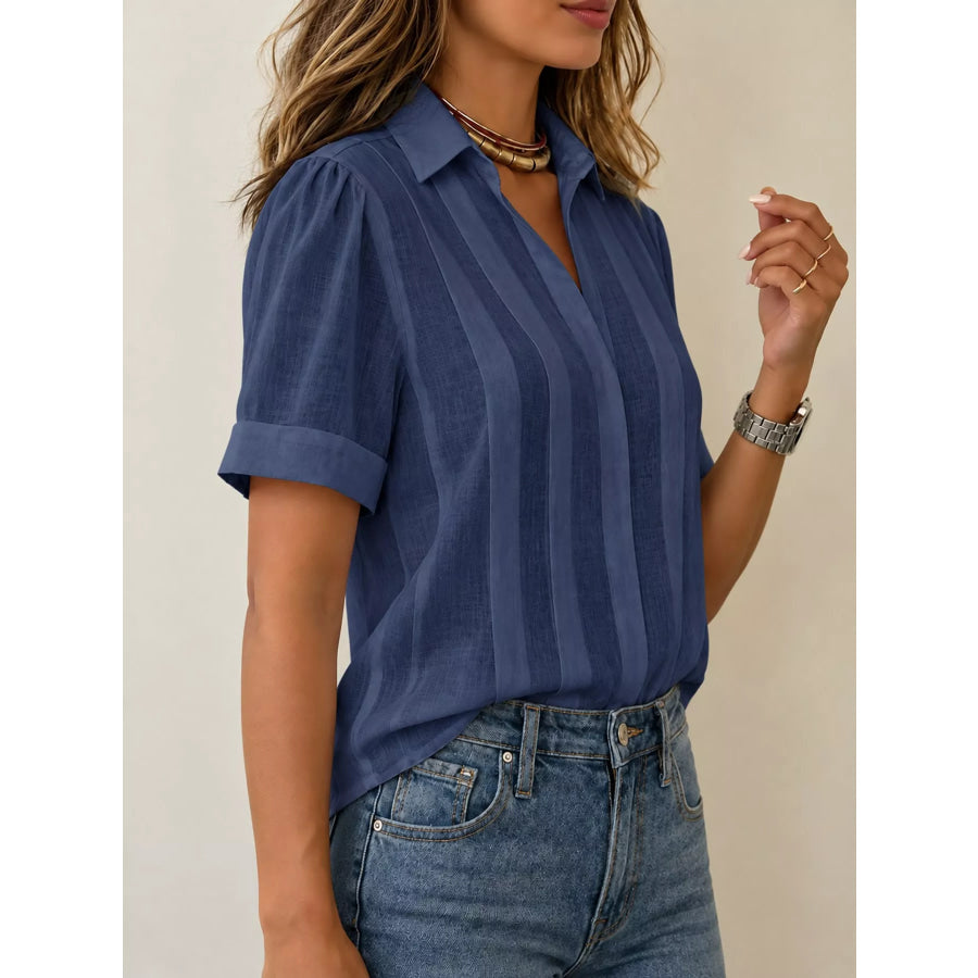 Full Size Button Up Short Sleeve Shirt Plus Apparel and Accessories