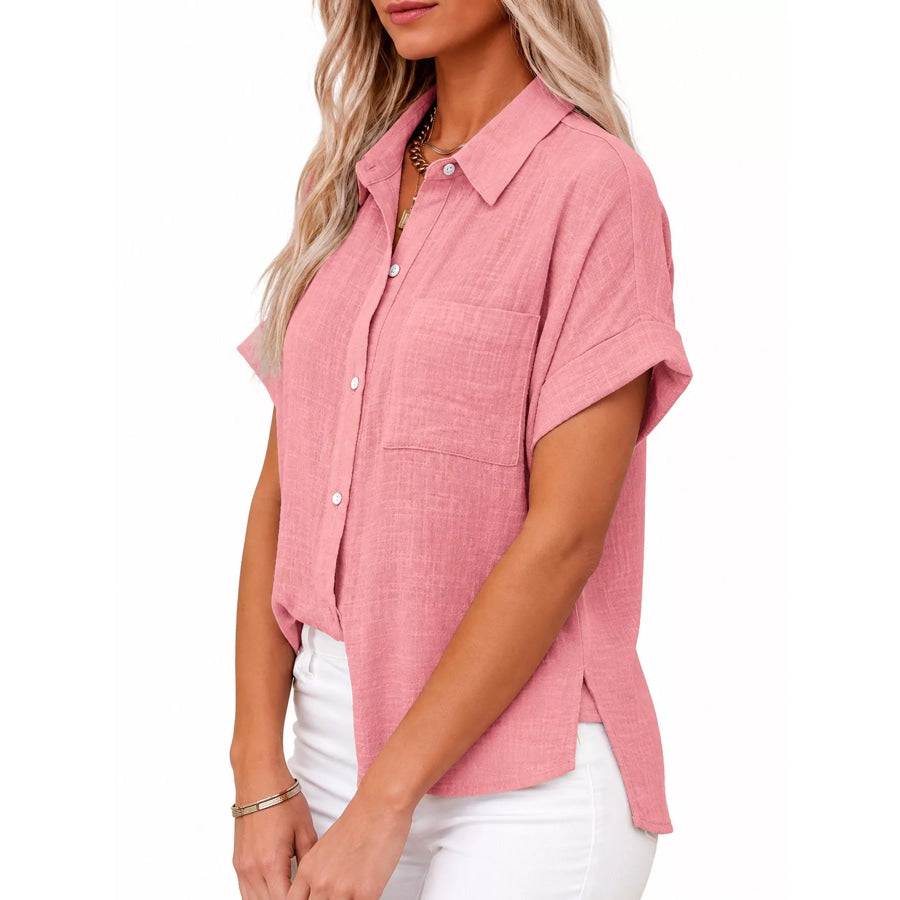Full Size Button Up Short Sleeve Shirt Plus Apparel and Accessories