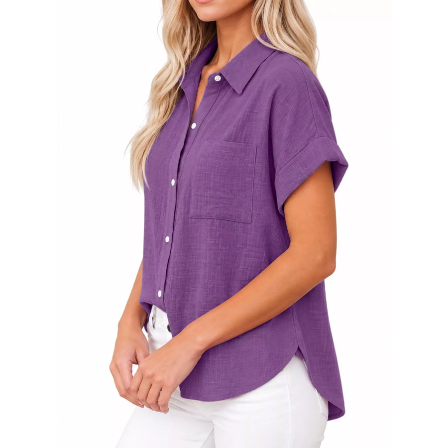 Full Size Button Up Short Sleeve Shirt Plus Apparel and Accessories