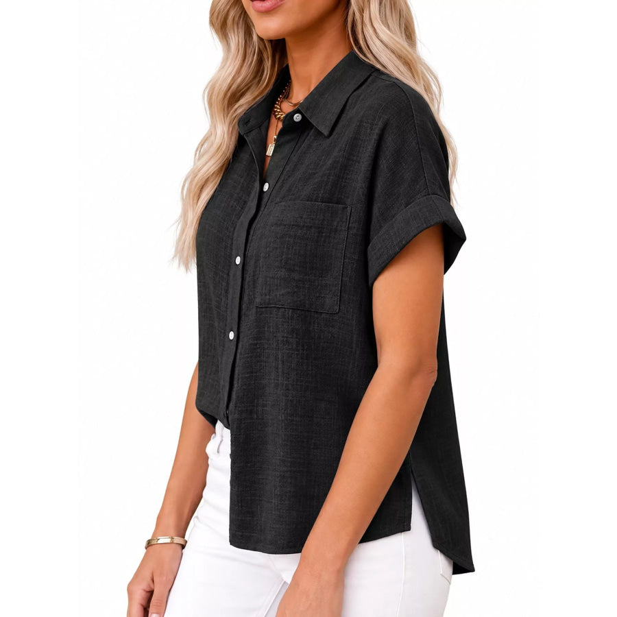 Full Size Button Up Short Sleeve Shirt Plus Apparel and Accessories