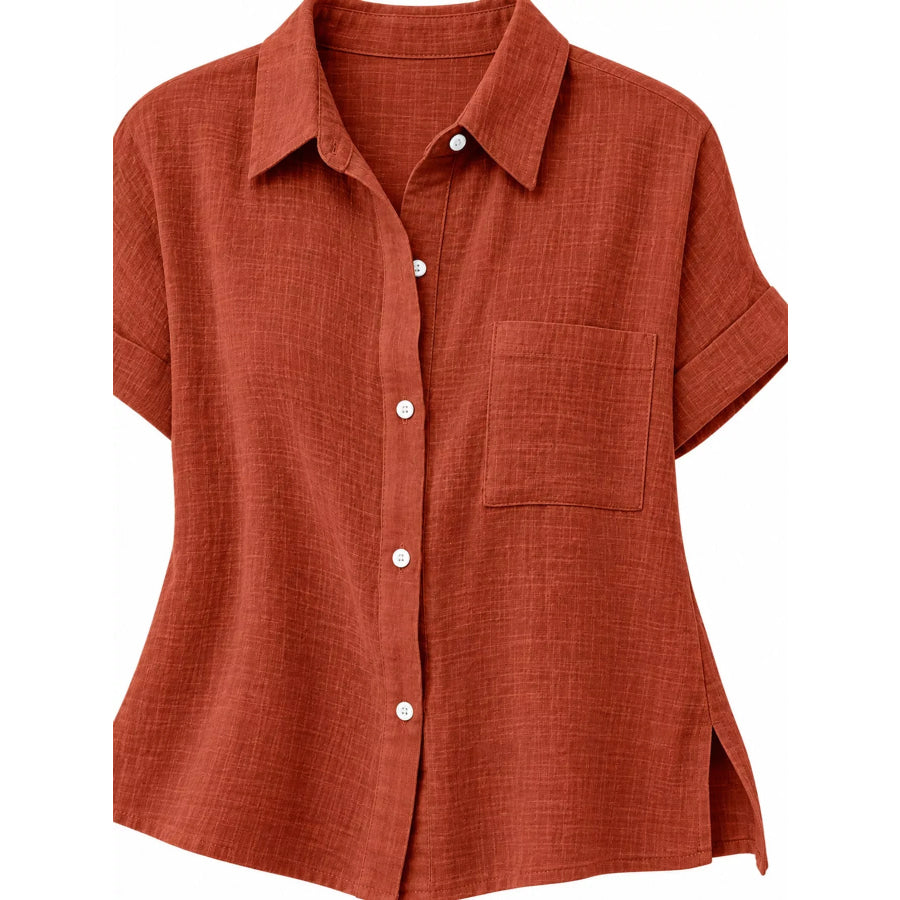 Full Size Button Up Short Sleeve Shirt Plus Apparel and Accessories