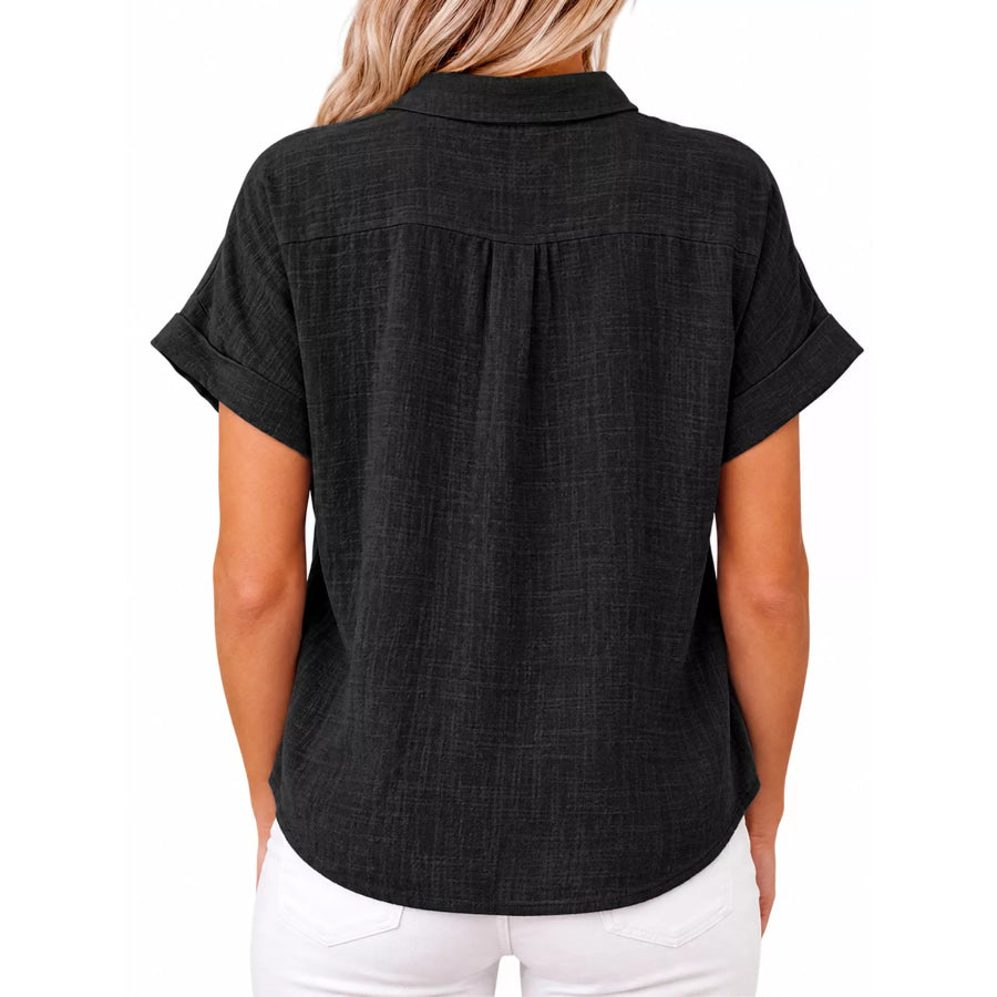 Full Size Button Up Short Sleeve Shirt Plus Apparel and Accessories