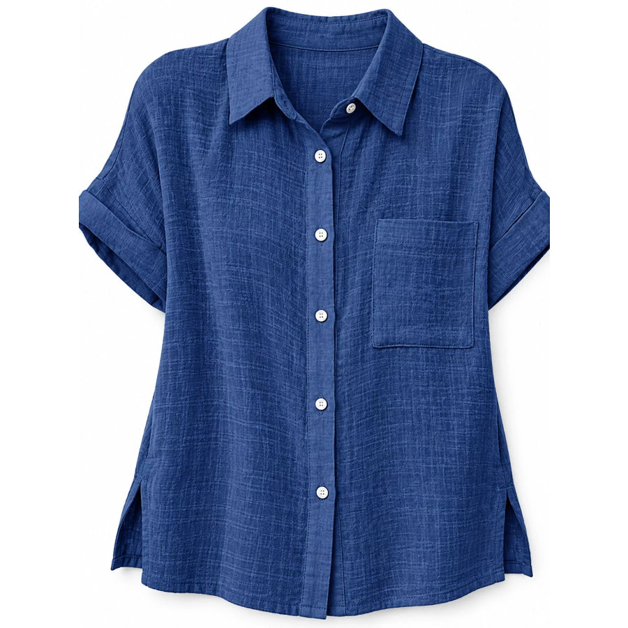 Full Size Button Up Short Sleeve Shirt Plus Apparel and Accessories