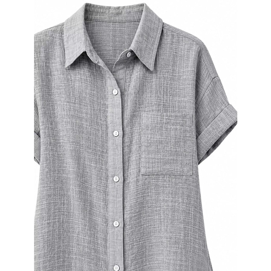 Full Size Button Up Short Sleeve Shirt Plus Apparel and Accessories