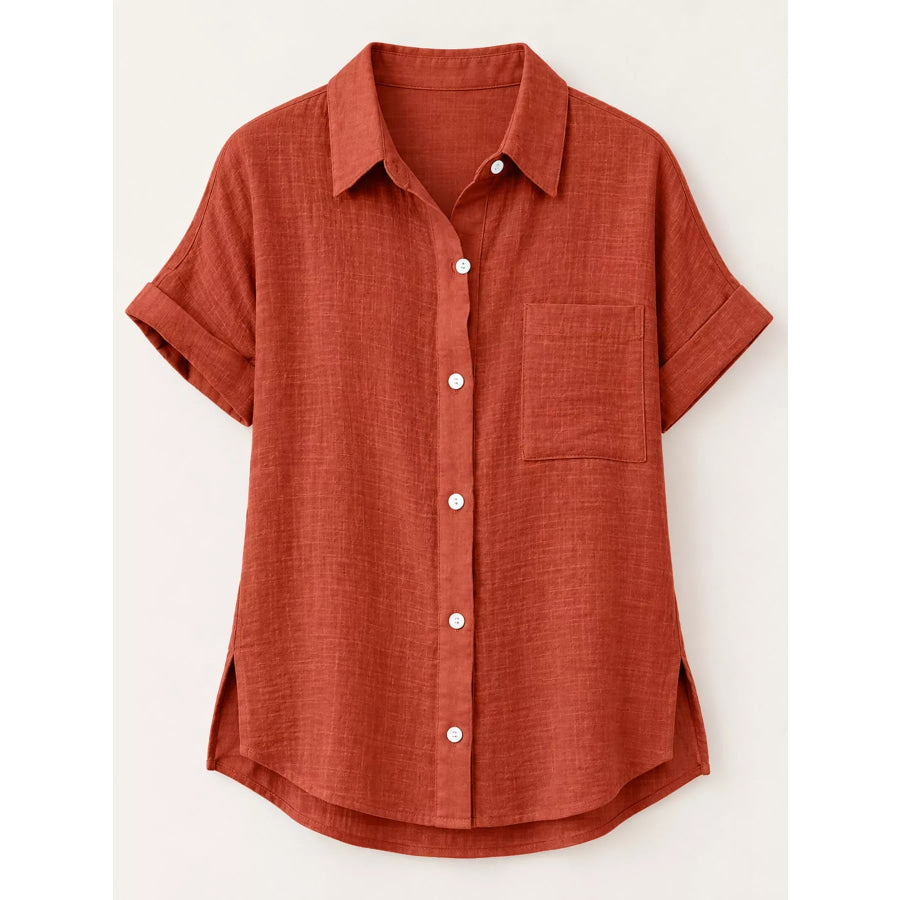 Full Size Button Up Short Sleeve Shirt Plus Apparel and Accessories