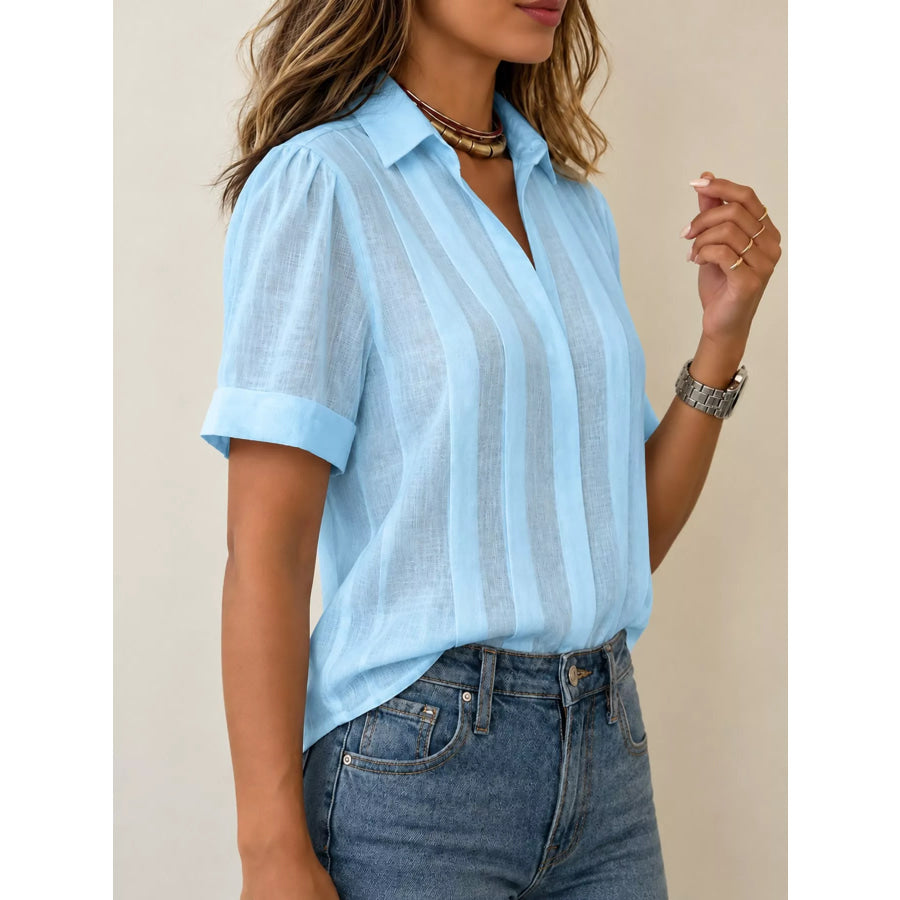 Full Size Button Up Short Sleeve Shirt Plus Apparel and Accessories