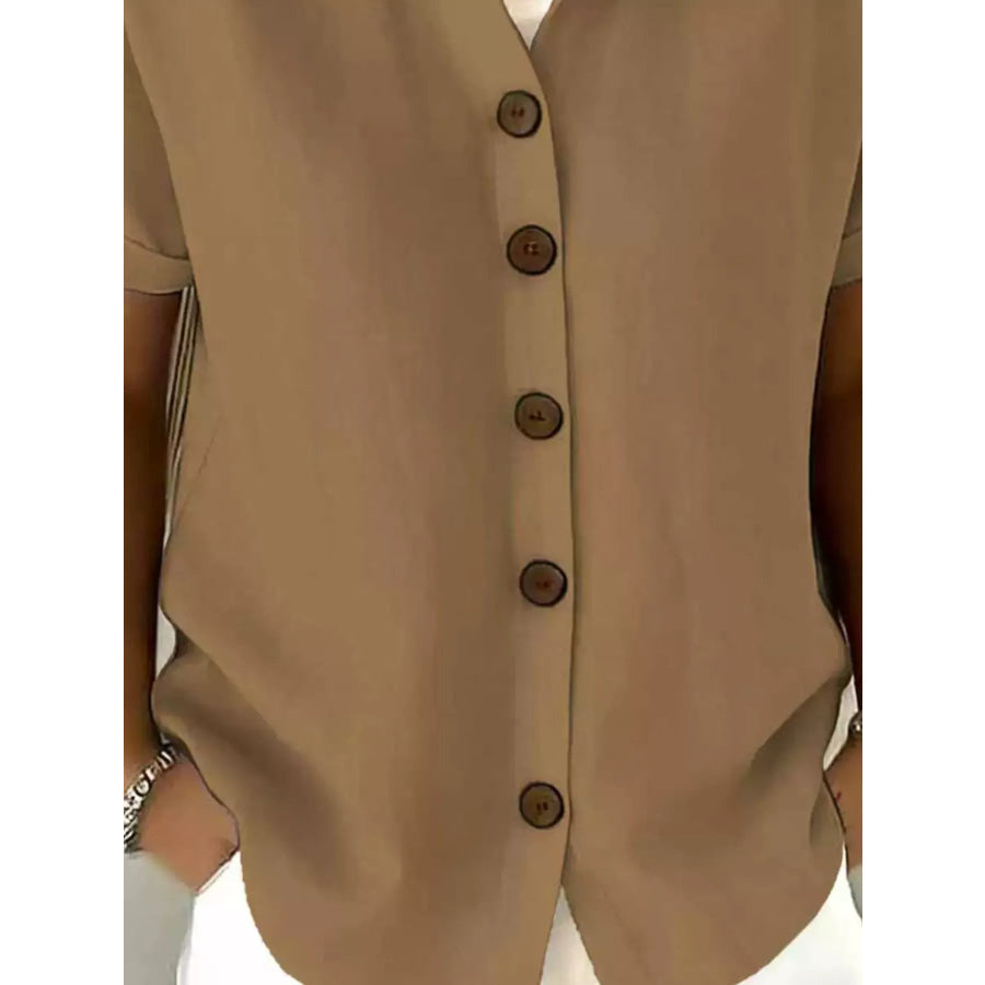 Full Size Button Up Short Sleeve Shirt Plus Size Apparel and Accessories