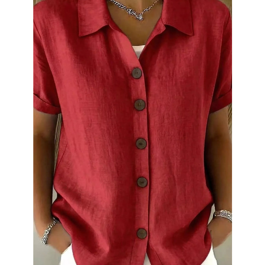Full Size Button Up Short Sleeve Shirt Plus Size Apparel and Accessories