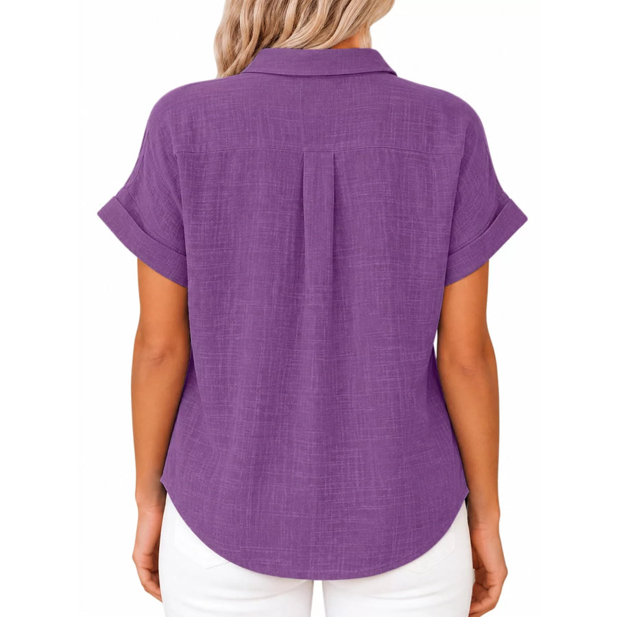 Full Size Button Up Short Sleeve Shirt Plus Apparel and Accessories