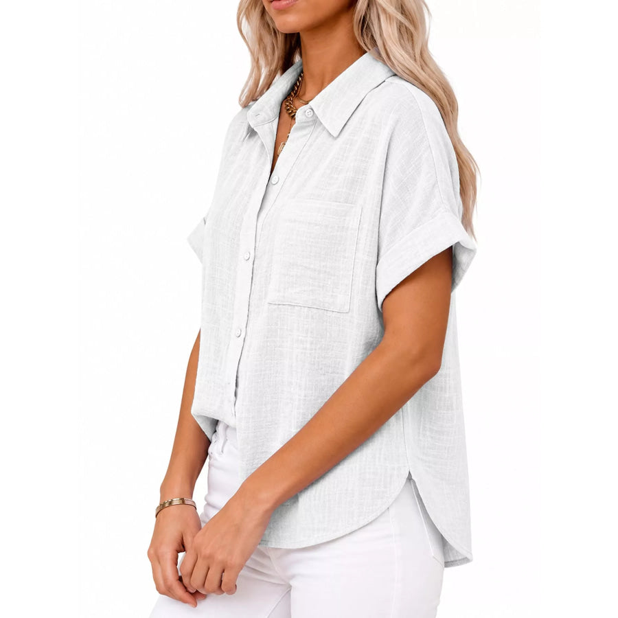 Full Size Button Up Short Sleeve Shirt Plus Apparel and Accessories