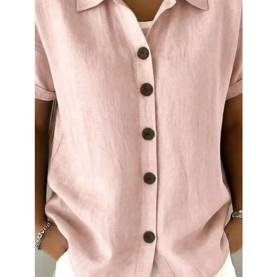 Full Size Button Up Short Sleeve Shirt Plus Size Apparel and Accessories