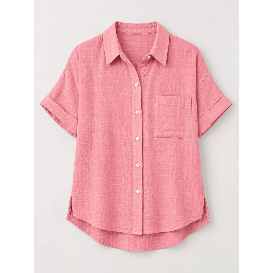 Full Size Button Up Short Sleeve Shirt Plus Apparel and Accessories