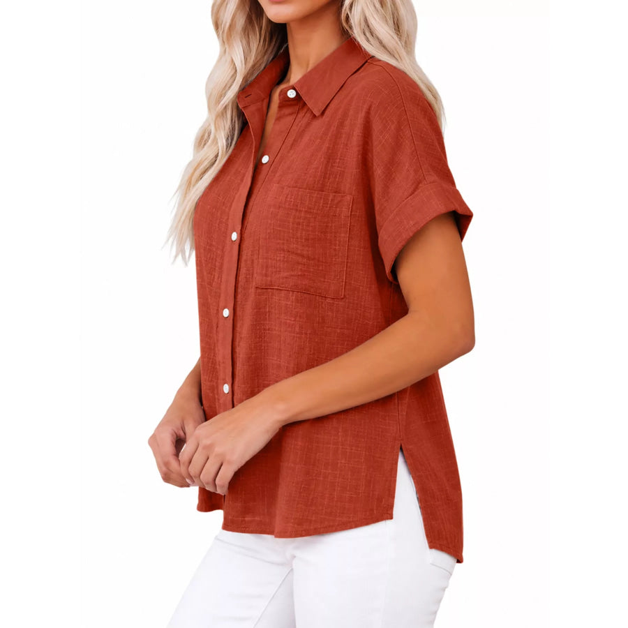 Full Size Button Up Short Sleeve Shirt Plus Apparel and Accessories