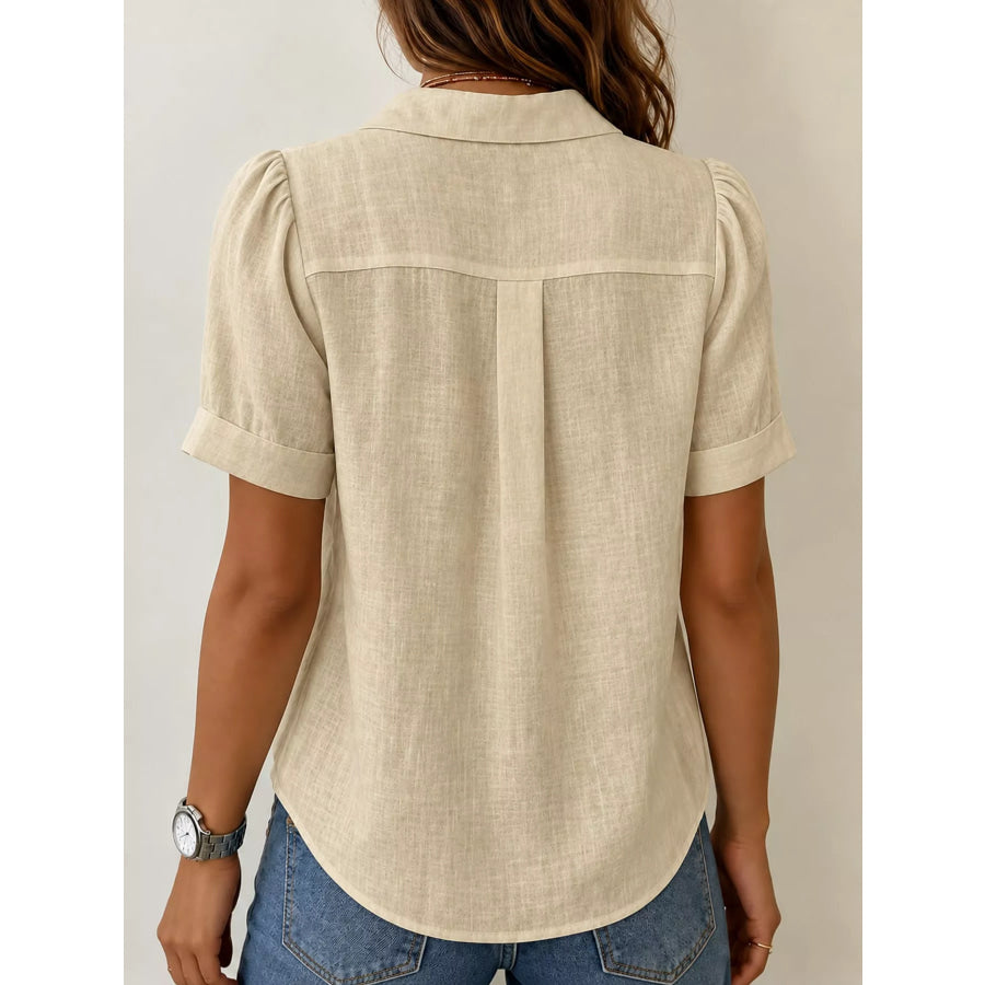 Full Size Button Up Short Sleeve Shirt Plus Apparel and Accessories