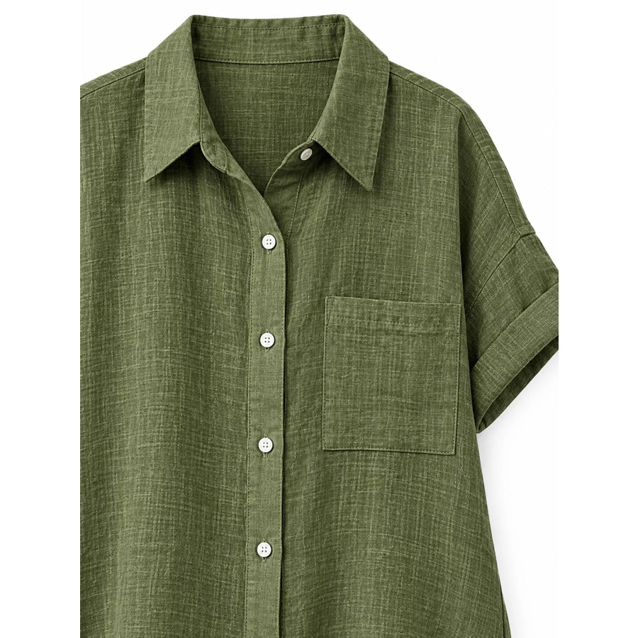 Full Size Button Up Short Sleeve Shirt Plus Apparel and Accessories