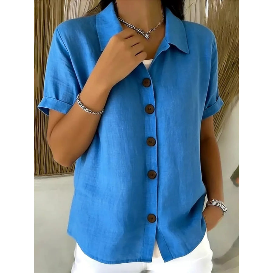 Full Size Button Up Short Sleeve Shirt Plus Size Apparel and Accessories