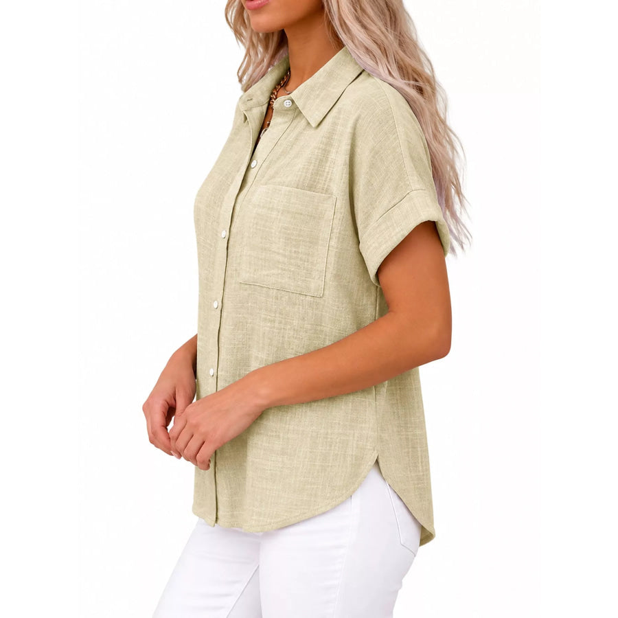 Full Size Button Up Short Sleeve Shirt Plus Apparel and Accessories