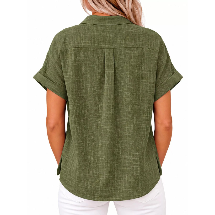 Full Size Button Up Short Sleeve Shirt Plus Apparel and Accessories
