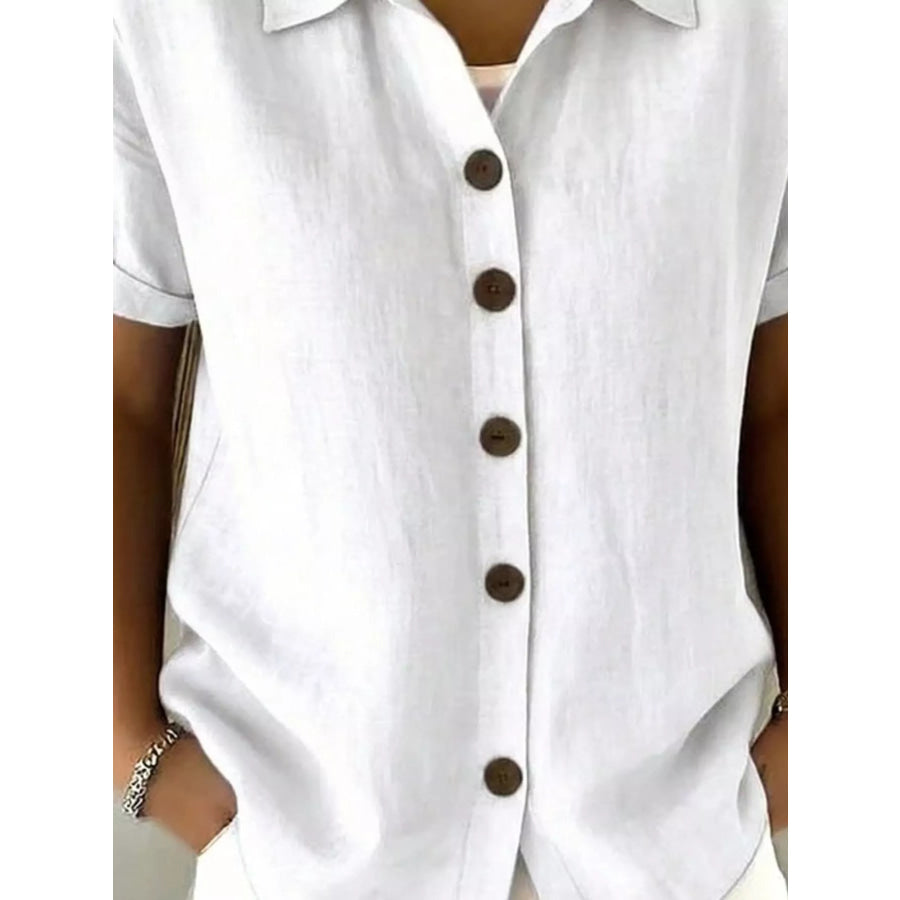 Full Size Button Up Short Sleeve Shirt Plus Size Apparel and Accessories