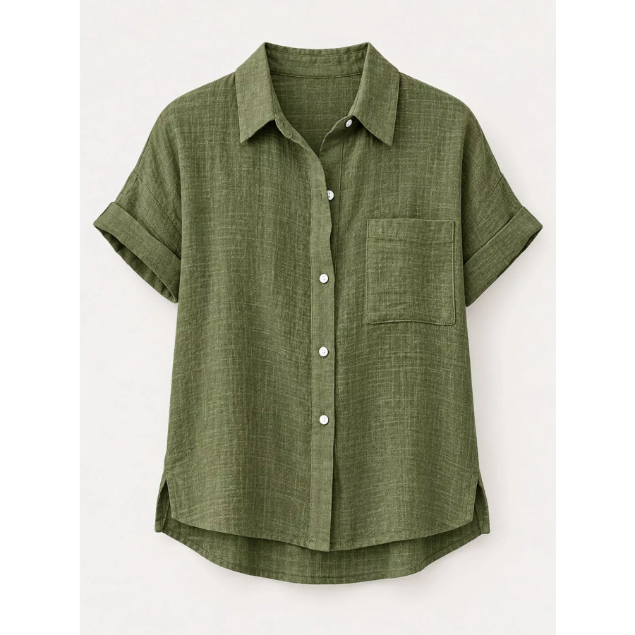 Full Size Button Up Short Sleeve Shirt Plus Apparel and Accessories