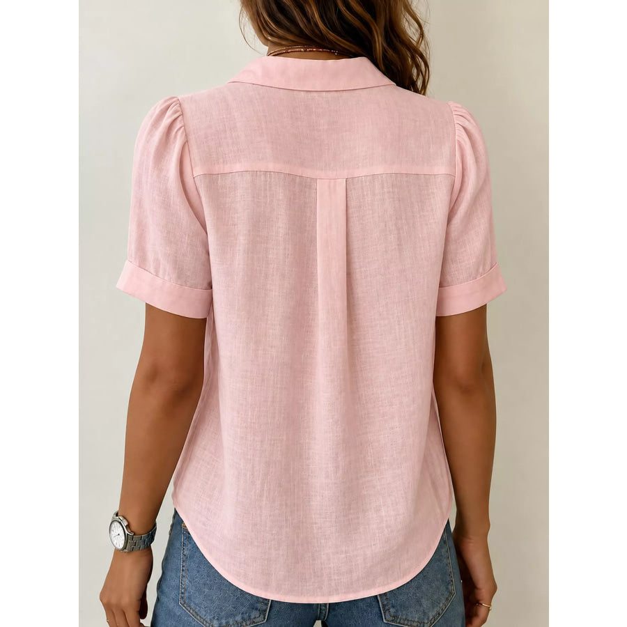 Full Size Button Up Short Sleeve Shirt Plus Apparel and Accessories