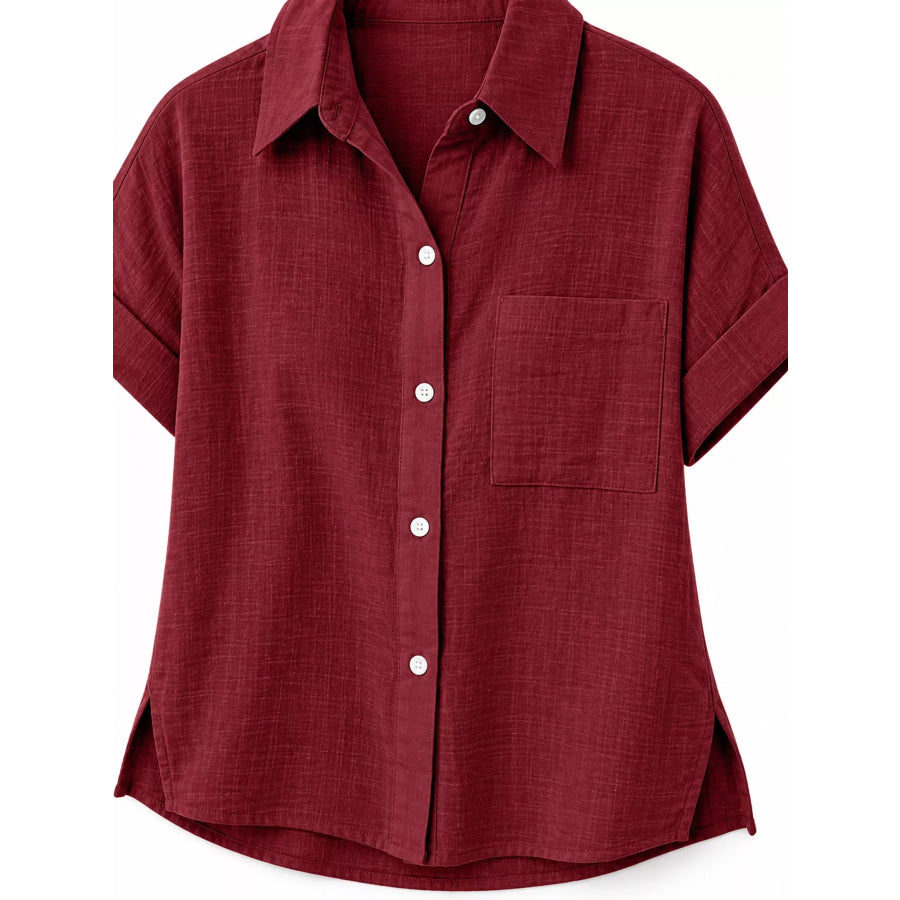 Full Size Button Up Short Sleeve Shirt Plus Apparel and Accessories